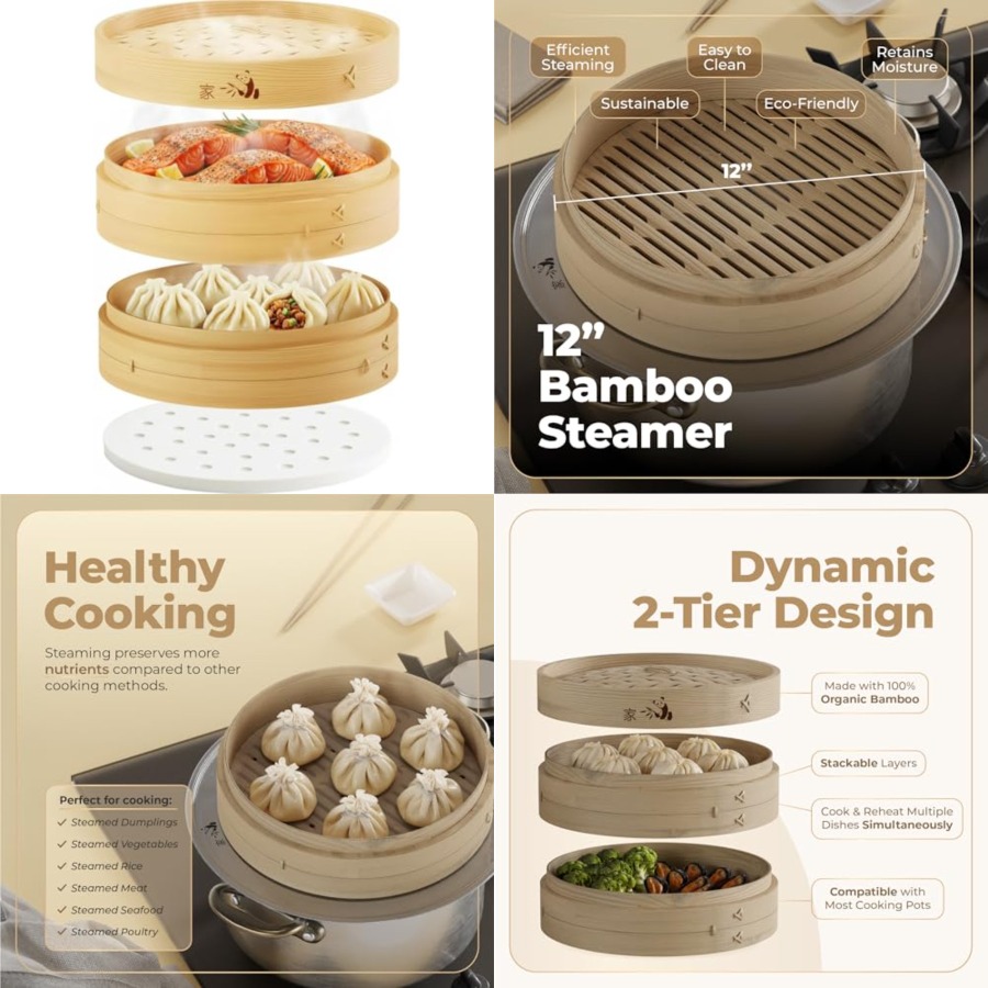 Bamboo Steamer Basket - 2-Tier - Bao Steamer Bamboo recensie en prijs